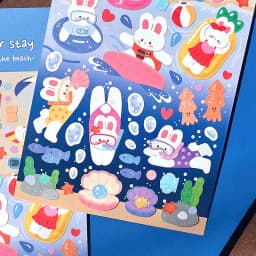 Korean Import Original BONITO Kawaii Rabbit In The Beach Paper Stickers Scrapbooking Diy Journal Stationery Sticker Gift