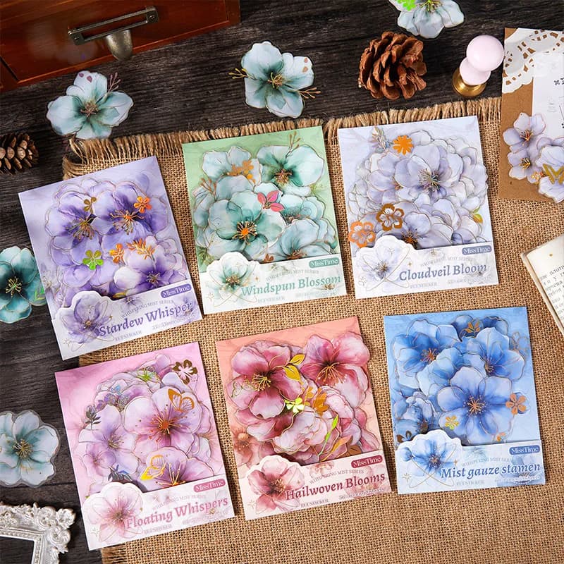 20pcs/lot Kawaii Scrapbook Stickers Misty Misty Flowers DIY Journaling Scrapbooking Supplies Decorative Stationery Sticker