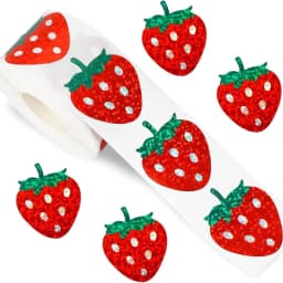 500Pcs /1 Rolls 2.5cm/1inch Red Laser Strawberry Shaped Sticker Decoration Gift Box Sticker Label Stationery Sticker