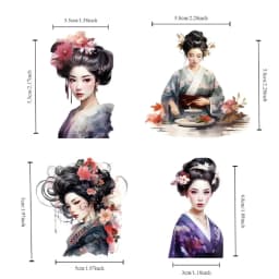 Cute Japanese Geisha and Kimono Girl in Watercolor Style Stationery Sticker Journal Decoration, Waterproof and Scrapbooking