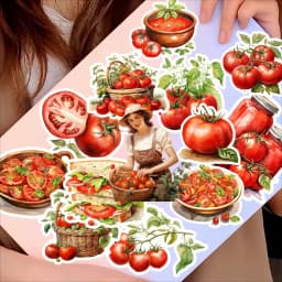 17PCS DIY Scrapbooking Hand-painted Watercolor Retro Tomato Farm Stickers Album Daily Planner Label Stationery Vintage