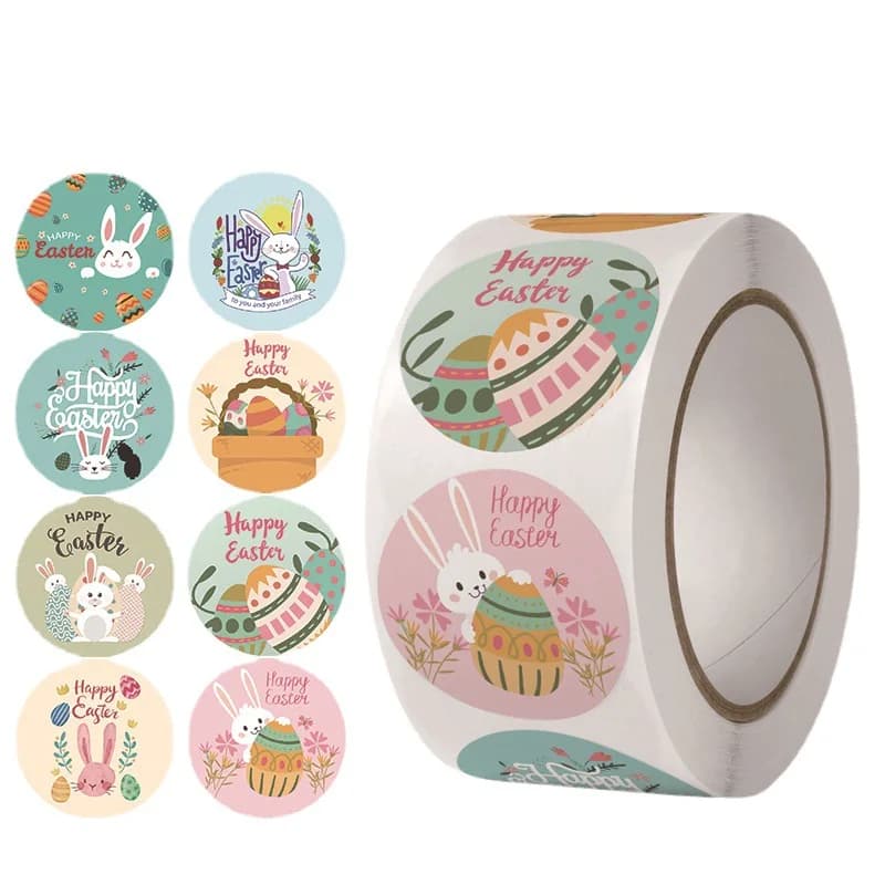 100-500pcs Happy Easter Stickers Cute Rabbit Stickers Gift Sealing Labels Baking Package DIY Wrapping Box Kids Gift Bag Decor