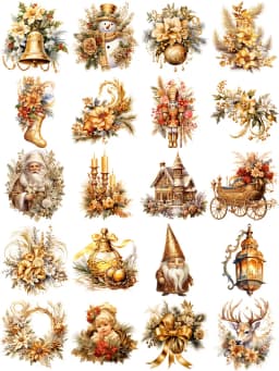 20Pcs/Pack Golden Christmas Sticker DIY Craft Scrapbooking Album Junk Journal Decorative Stickers