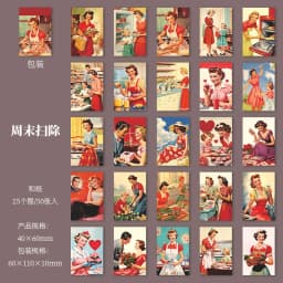 Journal GO 50pages Vintage Cartoon American Family Life Stickers for Scrapbook DIY Decoration Gifts Collage Junk Journal Decor