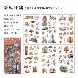 JIANQI 6pcs Literary Retro Stickers PET Materials DIY Scrapbooking Art Collage Stationery Planner Decor Diary Stickers