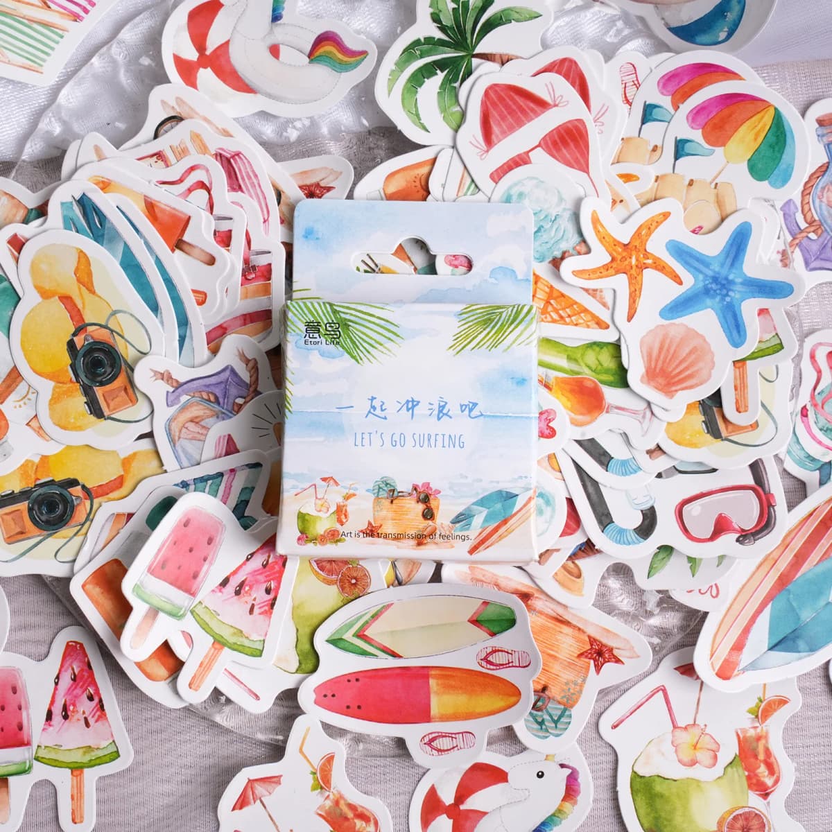 45Pcs Summer Beach Surfing Stickers Set Tropical Outdoor Decal Toys for DIY Craft And Party Favors