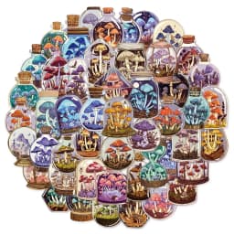 50PCS Creative Mushroom Bottle Decoration Graffiti Stickers Luggage Speaker Skateboard Water Cup Label Waterproof Stickers