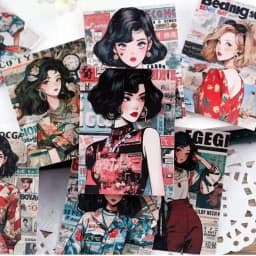 16pcs Hong Kong Style Girls Stickers Pack Aterproof DIY Cute Characters and Chinese Design for Scrapbook and Kid's Stationery