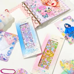 3pcs Colorful Party Decorative Stickers Cute butterfly feather bubble Scrapbooking Label Diary Stationery Art Journal Planner