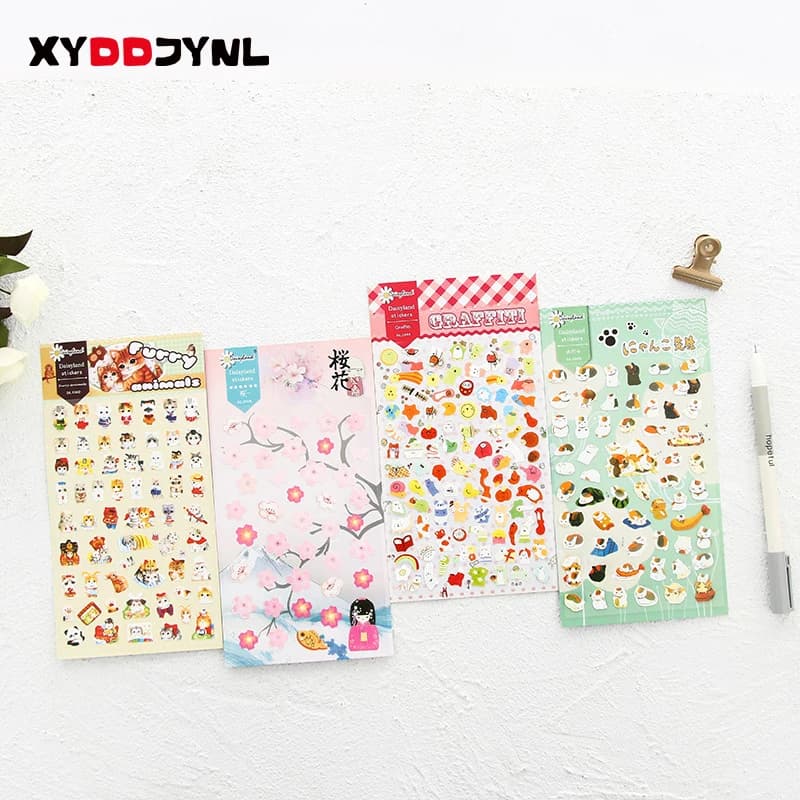 Lovely 1 Sheet PVC Stickers for Diary Scrapbook Notebooks Decoration Stationery Sticker Cartoon Packing Label School Supply