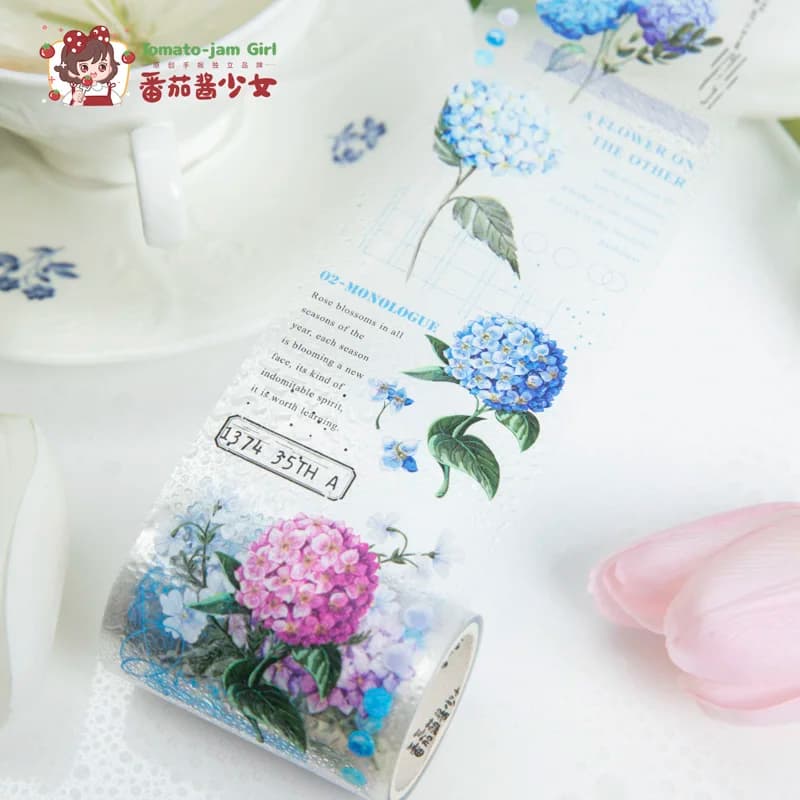 2m/roll Junk Journal Collage Material Stickers Creative Text Plants Flowers PET Masking Tape Scrapbook DIY Supplies Stickers