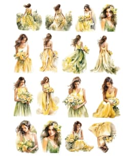 Fantasy Yellow Watercolor Summer Long Skirt Girl Stickers Cute Crafts Scrapbooking Planner Journal Stationery Planner Kawaii