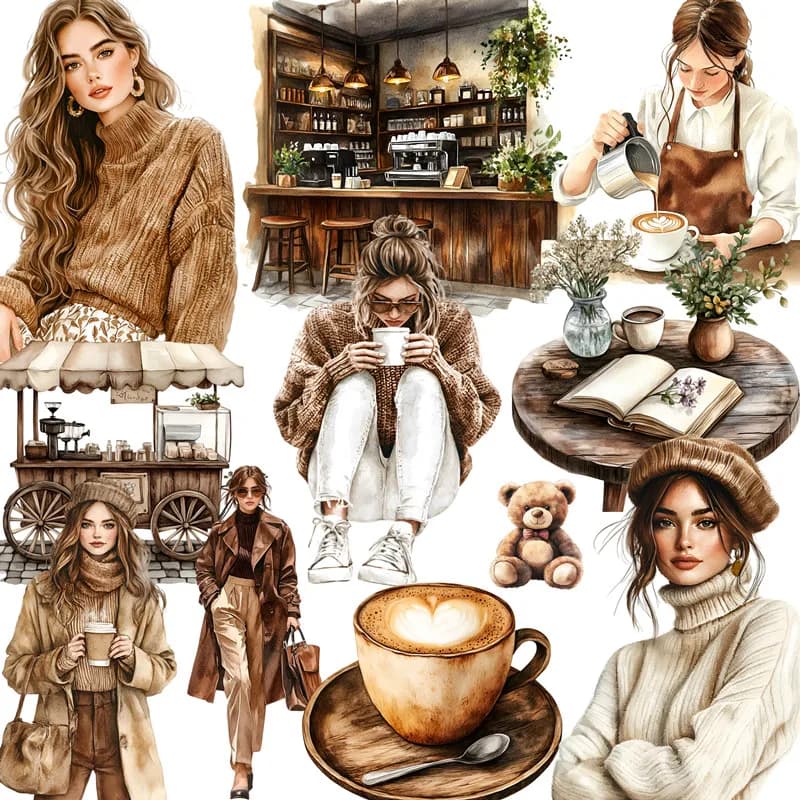 20Pcs/Pack Coffee Girls Sticker DIY Craft Scrapbooking Album Junk Journal Decorative Stickers