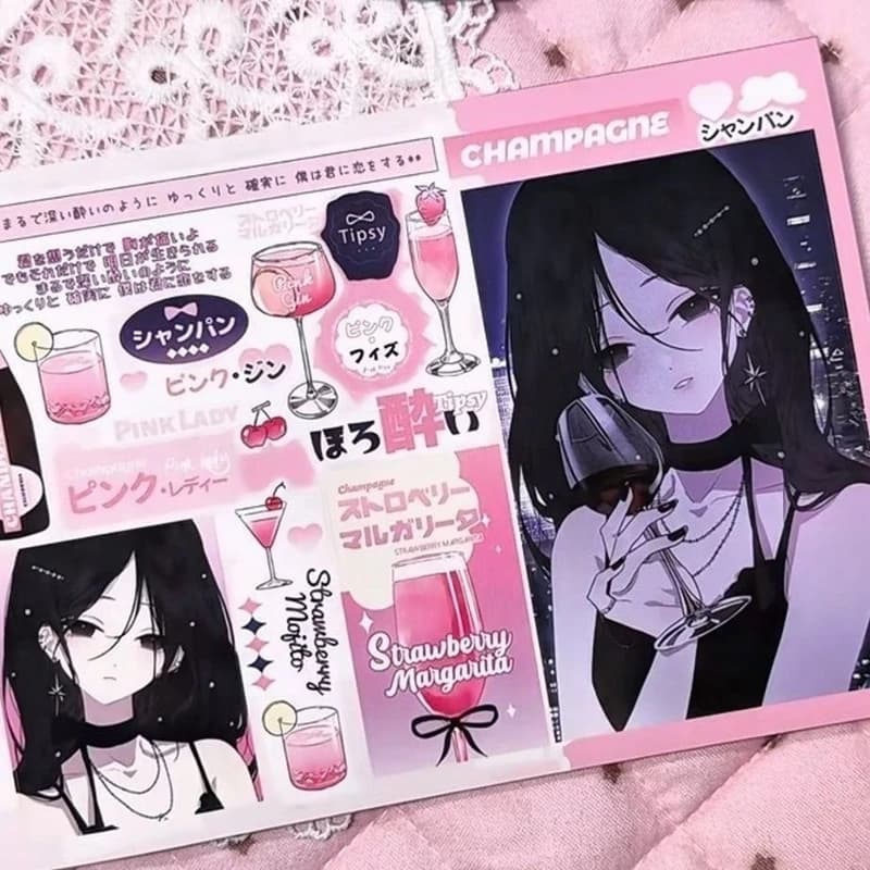 Korean Ins Cute Dark Girl Decorative Stickers Book Scrapbooking Phone Case DIY Journal Collage Material Sticker Gift