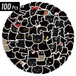 Kawaii Black Cats Meme Cute Stickers Pack Aesthetic Stationery Supplies Office School Diary Decoration Sticker Book Art Supplies
