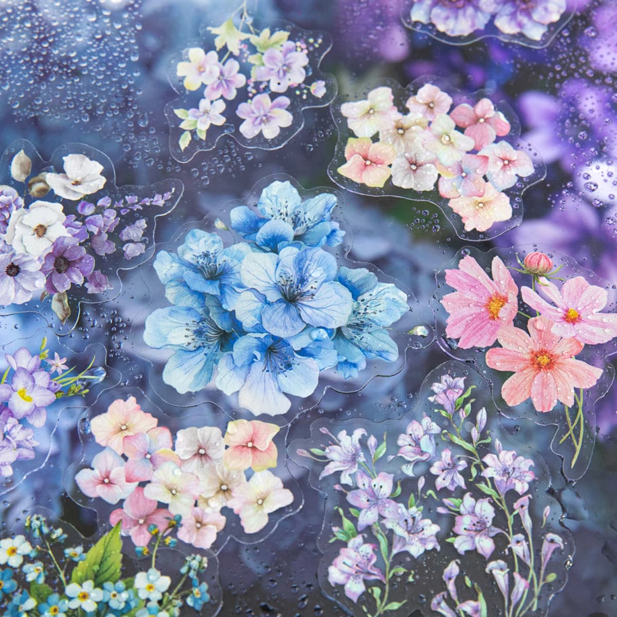 40 Pcs Fresh Flower PET Sticker Pack Aesthetic Hand Accounting Transparent Decoration Scrapbooking Stationery Supplies for Kids