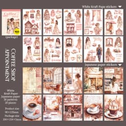 1pack/2pack 4 Styles Coffee Themed Sticker Books Café Stories Series DIY Journal Decor Materials