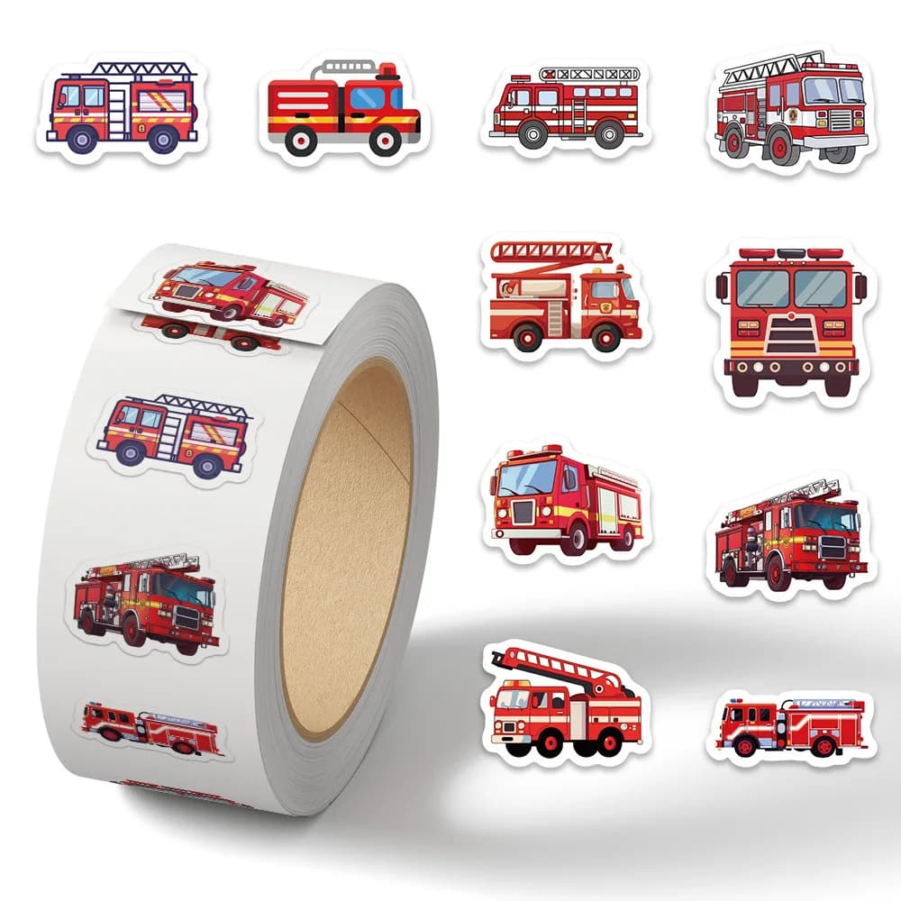 500PCS Fire Truck Roll Stickers Graffiti Cartoon Art Gift Scrapbooking Living Room Phone Community Skateboard Nostalgia Sticker