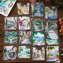 80mm * 2m/roll World Landscape Corner PET Die cut Stickers Art Handbook Collage DIY Scrapbook Diary Material Sticker Mask Tape