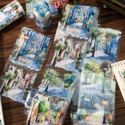 80mm * 2m/roll World Landscape Corner PET Die cut Stickers Art Handbook Collage DIY Scrapbook Diary Material Sticker Mask Tape