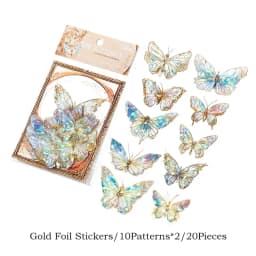 20pcs Ice Crystal Laser Cut Gold Butterfly Stickers DIY Decorative Scrapbooking Collage Material for Journal