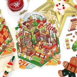 4 Packs Christmas Miniature Diorama Stickers, Xmas Village Scene Decals for Journal Scrapbooking, Holiday Theme Decorations
