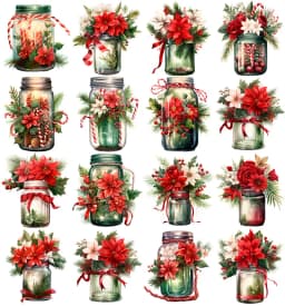 16Pcs/Pack Christmas Vase Sticker DIY Craft Scrapbooking Album Junk Journal Decorative Stickers