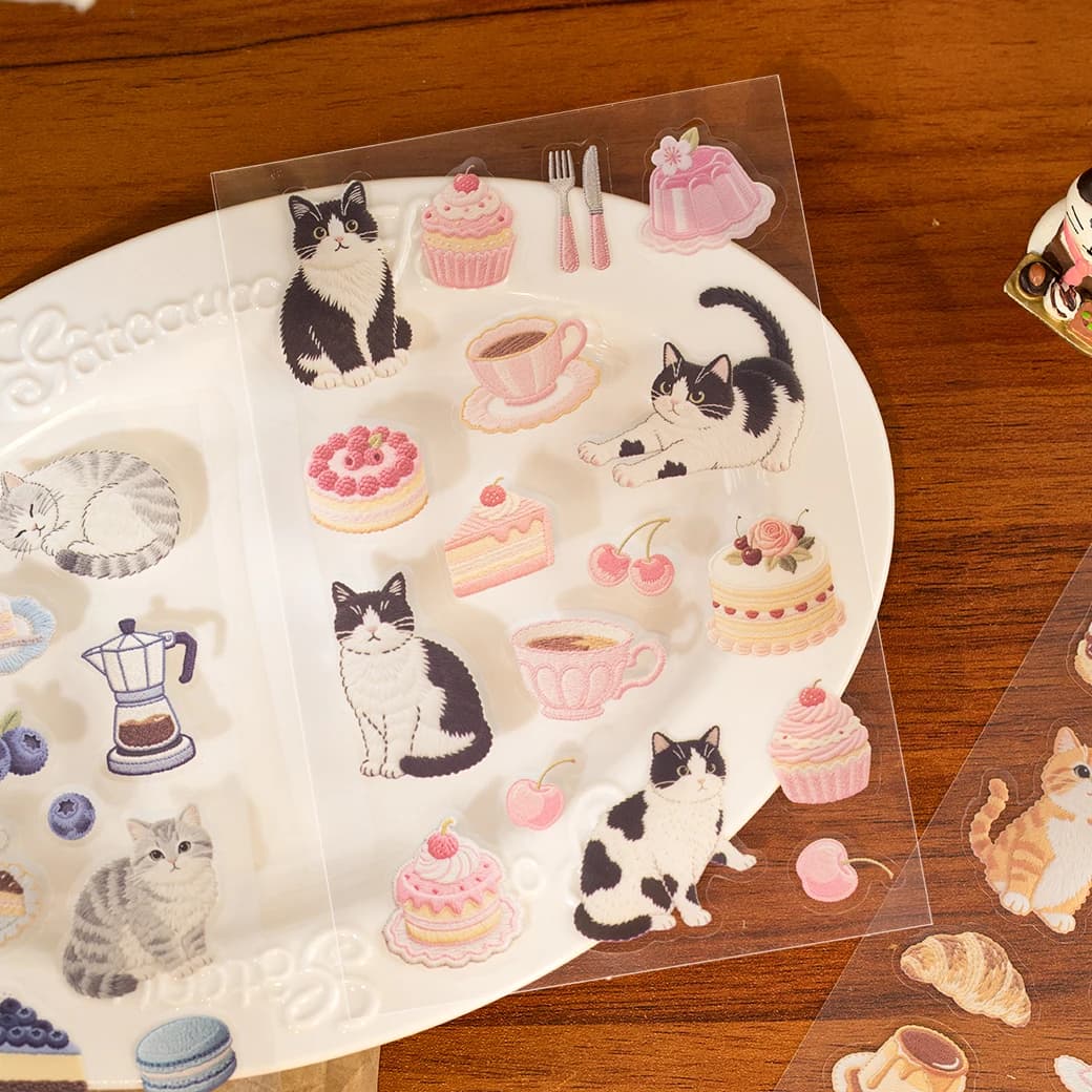 2sheets Meow Enjoys Sweet Time Series Kawaii Cartoon PET Stickers DIY Diary Scrapbook Aesthetics Stationery Stickers