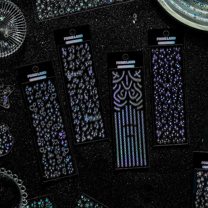 12 Sheets Waterproof Glittering Laser Stars Dot Decorative Stickers for Scrapbooking DIY Photo Card Decoration Collage