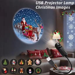 LED Christmas Projector Light USB 5V Night Light Ambiance 4/10 Modes Switchable Pattern Projection for Santa Claus Snowman Moose