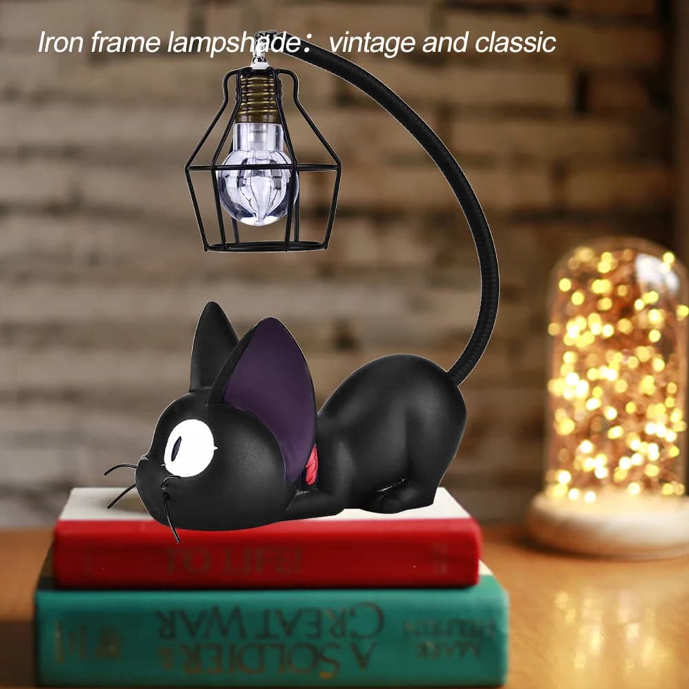 ZK50 Cute Black Cat Night Light Resin Craft Desktop Lamp Room Table Decoration Gift (Black Eyes)