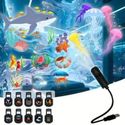 Ocean LED Projector Light 360° Rotation Adjustable USB Plug-in Night Light More Pattern Designs for Walls Ceilings Best Gift