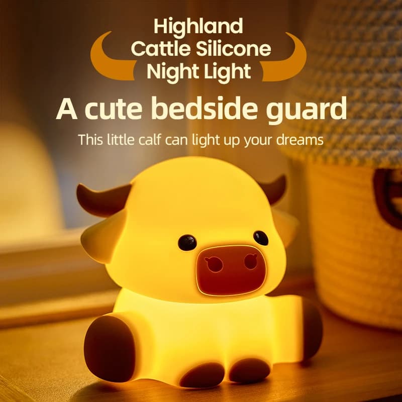 Highland Cattle Night Light With Timer Nursing LED Lights Anime Desktop Lamp Room Decorations Silicone Lamps Kids Birthday Gifts