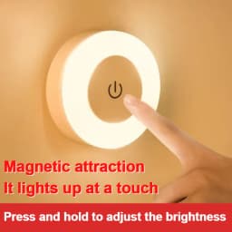 Mini LED Touch Sensor Night Lights USB Rechargeable Kitchen Bedroom Magnetic Base Wall Light Round Portable Dimming Night Lamp