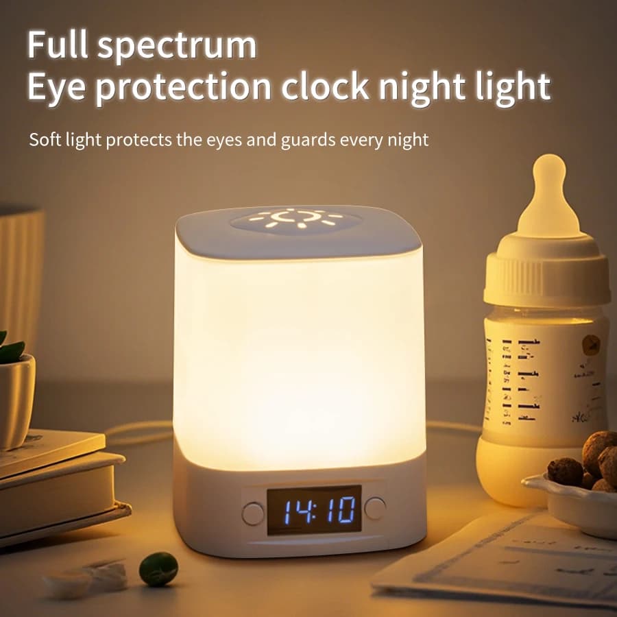 LED Night Lamp Rechargeable Table Lamp Clock Display Soft Sleeping Lamp Touch Switch Bedside Lamp for Bedroom Decor