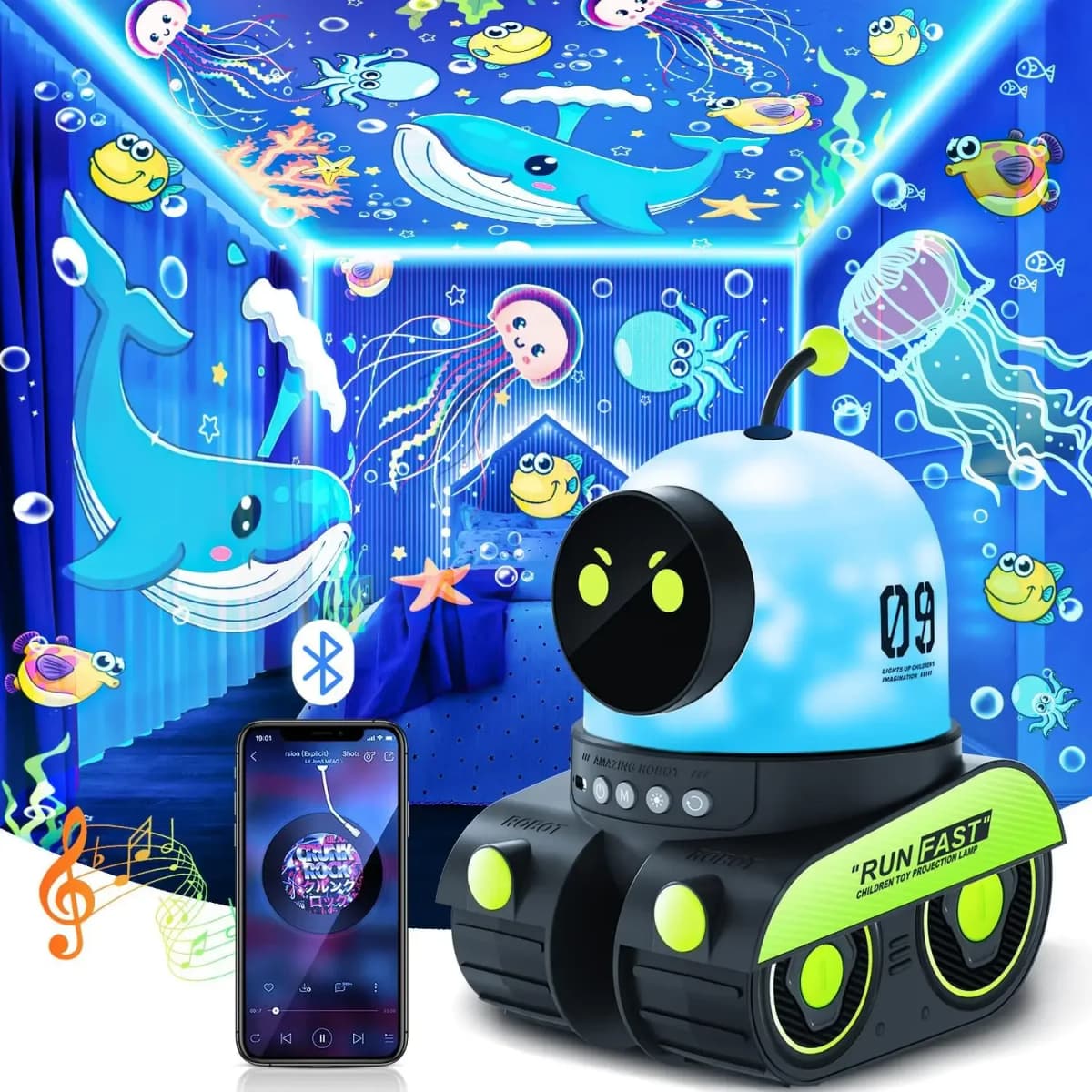 Star Projector Night Light for Kids 21 Films Robot Musical Lamp, Ideal Gift for Birthday, Christmas Celebrations Room Decor