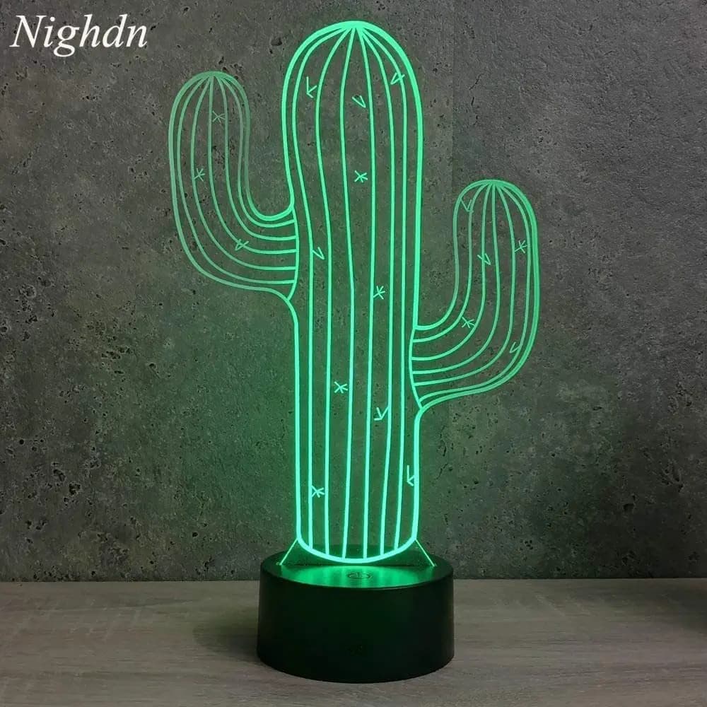 Nighdn 3D Cactus Flower Night Light Lamp Illusion Led 7 Color Changing Touch UBS Acrylic Table Desk Decoration Lamps Gifts