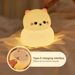 Guardian Kitty Silicone LED Night Lights USB Rechargeable Sleep Night Lamp Timing Bedside Room Decor Kids Baby Nightlight Gift