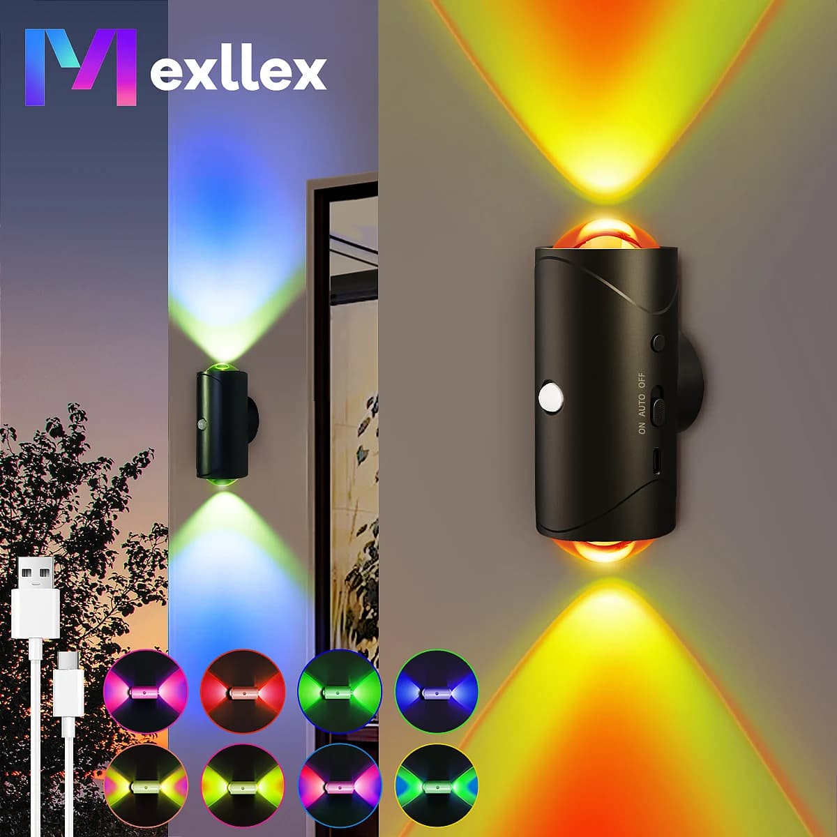 4PCS/2PCS USB Rechargeable Motion Sensor Night Light with 8 Effects, 3 Modes, LED Magnetic Dual-sided Lamp for Stairway, Bedroom