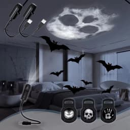 Hallo-ween Skull Night Light Rotatable 3 Scenes Ghost LED Projector Lamp USB Power for Wall Ceiling Decor Dark & Night Ambiance