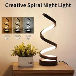 USB Plug in Creative Spiral LED Night Light Dimmable 3 Colors Adjustable for Living Room Office Desk Table Bedroom Bedside Decor