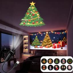 Christmas Deer Snowflake Switchable Pattern Projection Lamp USB Ambiance Night Light 360° Rotate for ChristmasGift Ceiling Decor