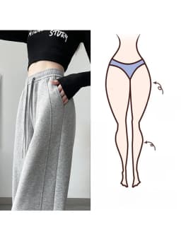 Afashion Thickened Fleece High Waist Warm Banana Narrow Style Sports Wide Leg Pants Women Autumn Winter Loose Casual Straight Lo