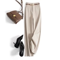 High Waist Wide Leg Pants Women's Loose Fit Woolen Casual Long Trousers Commute Style Korean Version with Pockets