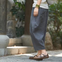 Johnature 2025 Summer Autumn Loose Vintage Pants New Women Solid Color Elastic Waist Pockets Ramie Ankle-Length Pants