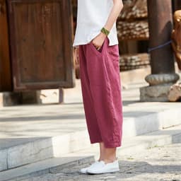Johnature 2025 Summer Autumn Loose Vintage Pants New Women Solid Color Elastic Waist Pockets Ramie Ankle-Length Pants