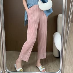 Miyake Pleated Straight Leg Pants, Women's Elastic Waist Cropped Pants, Casual and Versatile Small Leg Pants