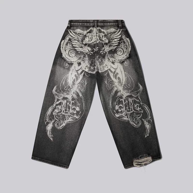 Hip Hop American Y2K Women Jeans High Street Vintage Gothic Print Fashion Casual Couple Wide-leg Pants Unisex Punk Work Pants