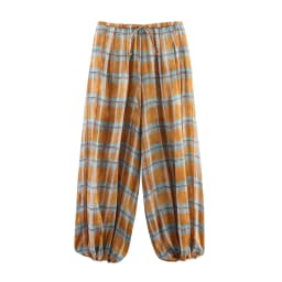 HH Women Autumn New Ramie Bloomers Plaid Printed Loose Pants Female Fashion Versatile Drawstring Streetwear Casual Trousers