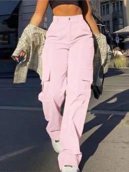 Women's Loose Cargo Pants High Waist Wide Leg Solid Color Full Length Trousers With Pockets Casual All Seasons Long Pantalones